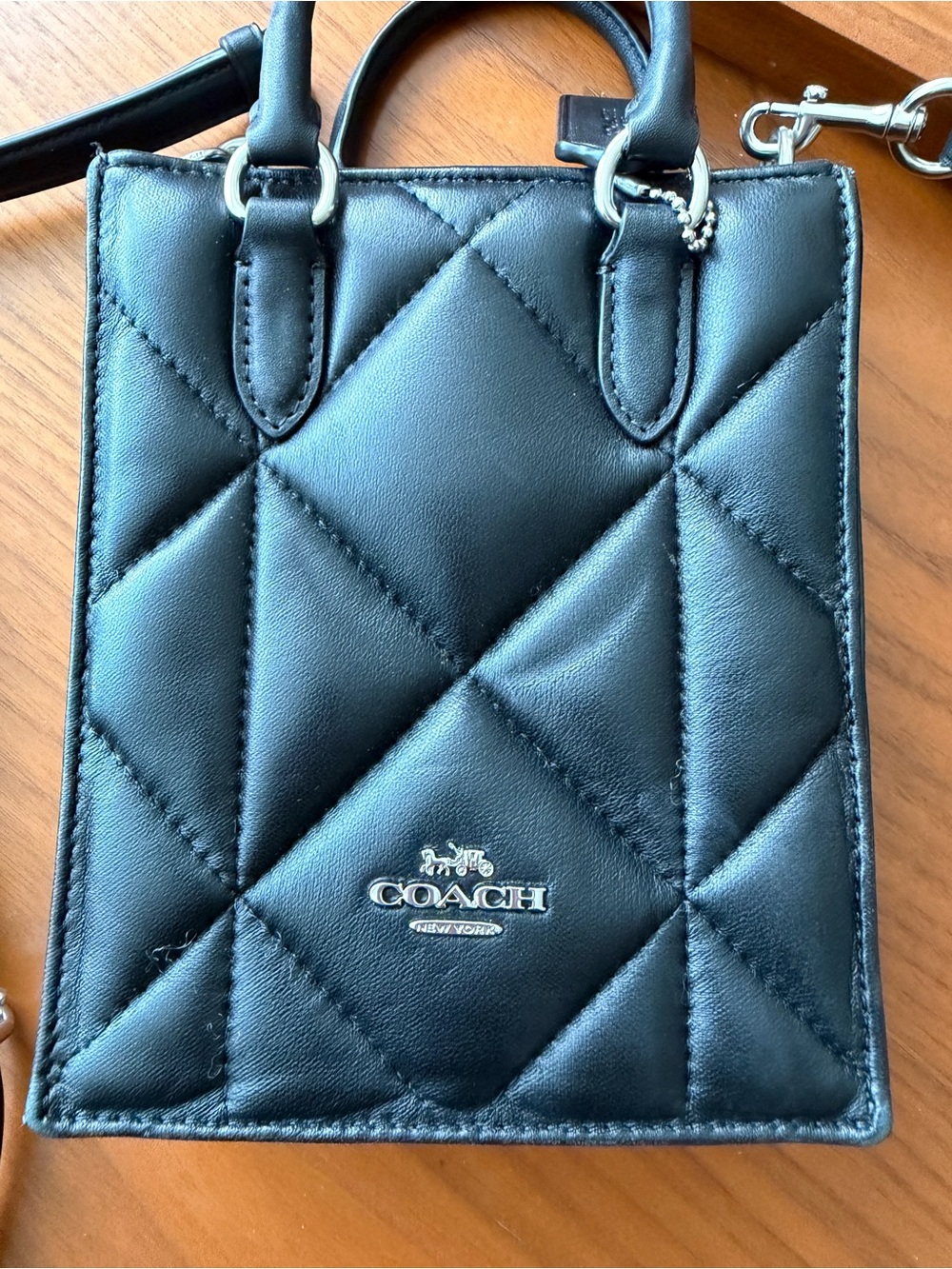 COACH Black Quilted Leather Mini Crossbody Tote